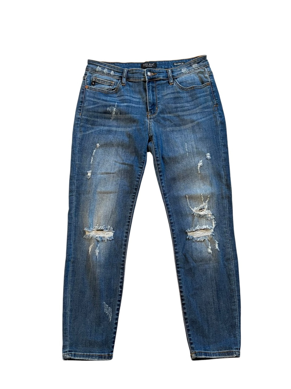 Judy Blue Relaxed Fit Jeans Size 13/31 Distressed Skinny Medium Wash Denim EUC
